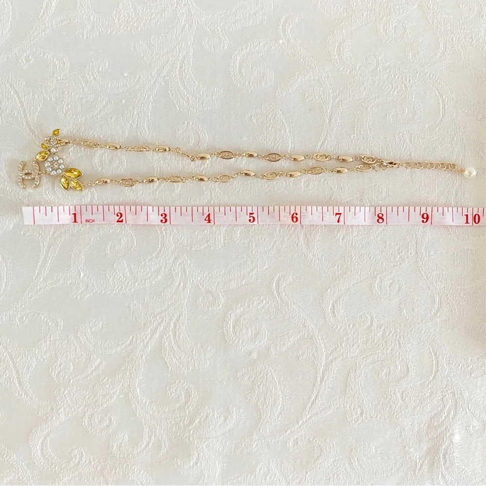 Gold CC Floral crystal pearl Necklace